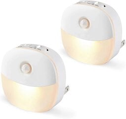 Plug-in LED-liiketunnistin yövalo Lämmin valkoinen LED-yövalo hämärästä aamunkoittoon -liiketunnistimella (2 kpl) hinta ja tiedot | Lastenhuoneen valaisimet | hobbyhall.fi