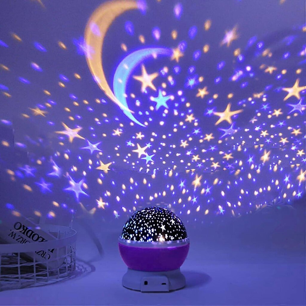 Lasten yövalo Moon Star -projektori - USB-kaapeli 360 astetta pyörivä romanttinen yövalo LED-yövalo koristeluun (violetti) hinta ja tiedot | Lastenhuoneen valaisimet | hobbyhall.fi