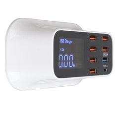 USB-latausasema 8 porttia latauskeskitin 40W USB3.0 Type C LED-näyttö Piirin suojaus puhelintableteille 100-240V US-pistoke hinta ja tiedot | Adapterit | hobbyhall.fi