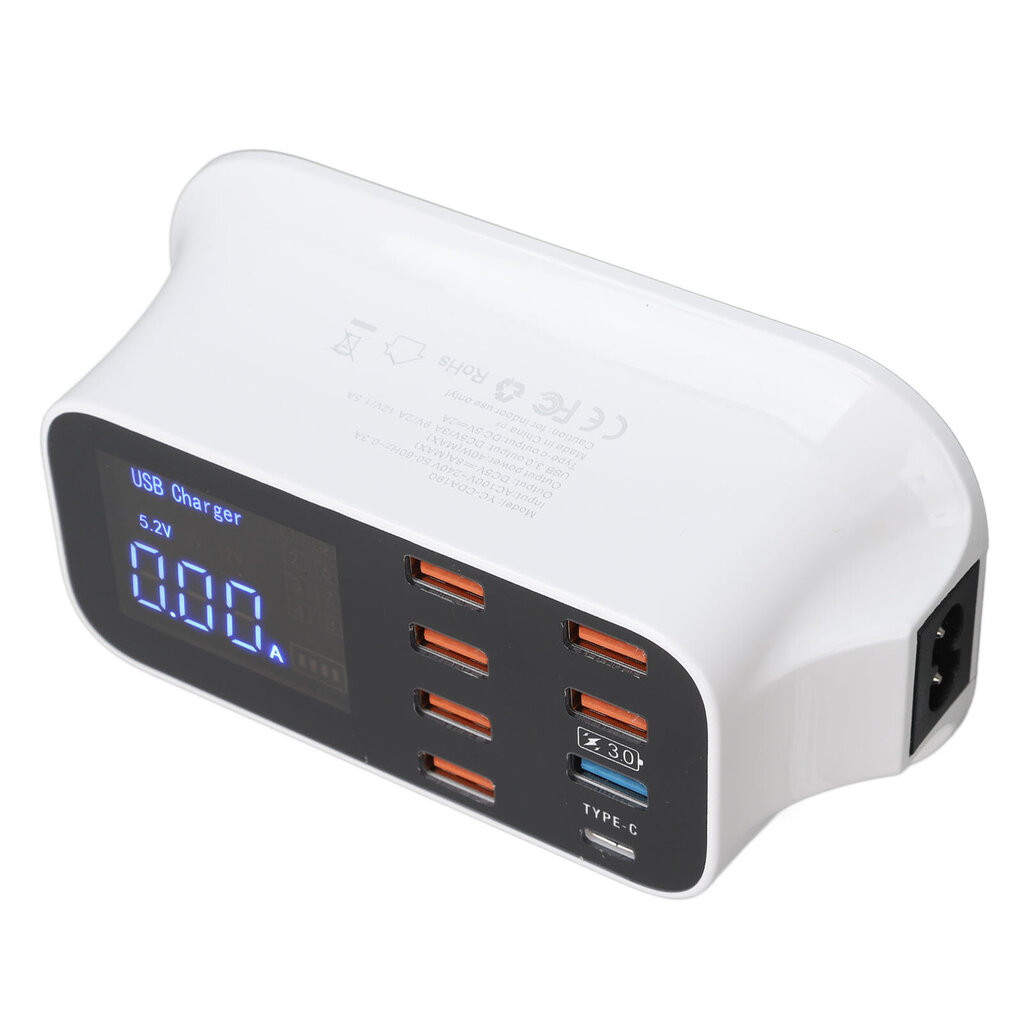 USB-latausasema 8 porttia latauskeskitin 40W USB3.0 Type C LED-näyttö Piirin suojaus puhelintableteille 100-240V EU-pistoke hinta ja tiedot | Adapterit | hobbyhall.fi