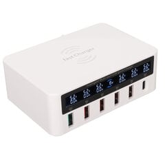 6-porttinen USB-latausasema 100 W:n langaton älykäs pikalataus Moniporttinen USB-keskittimen laturi LED-näytöllä 100-240 V EU-pistoke hinta ja tiedot | Adapterit | hobbyhall.fi