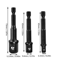 3 kpl Black Socket Adapter 1/4" kuusiovarsi 1/4" 3/8" 1/2" neliömäinen poranteräväännin hinta ja tiedot | Kiinnitystarvikkeet | hobbyhall.fi