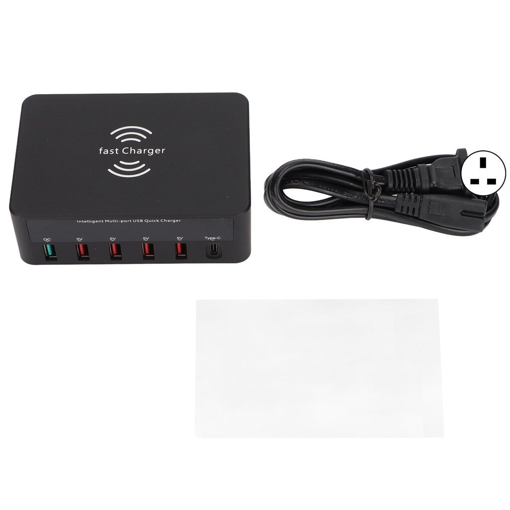 USB-puhelimen latausasemalohko 40W 6-porttinen QC 3.0 latauskeskitin Langaton latausalusta LCD-näytöllä 100-240VBlack UK Plug hinta ja tiedot | Puhelimen laturit | hobbyhall.fi