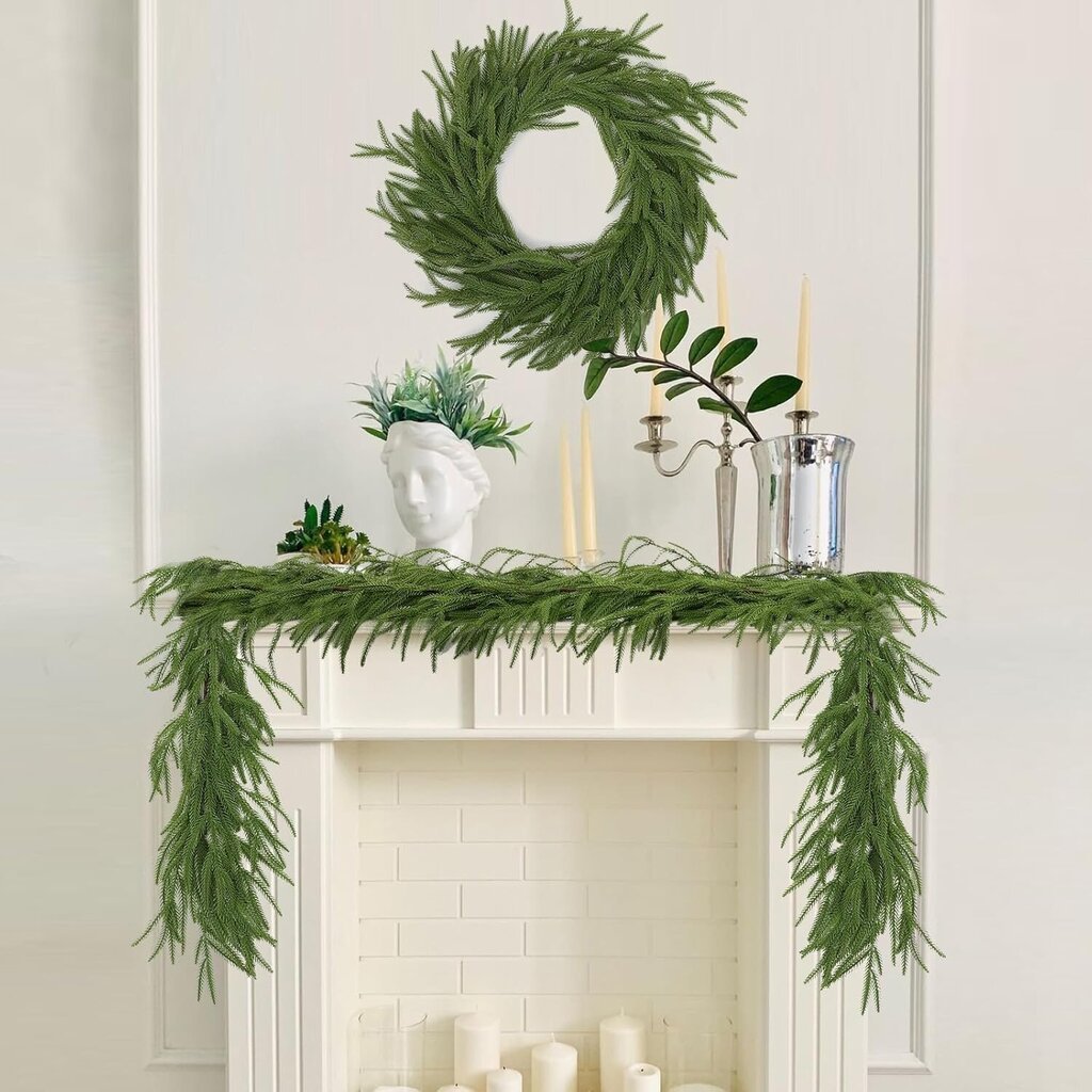 Keinotekoiset Norfolkin mäntyseppeleet, Real Touch Winter Pine Garland, Green Artificial Greenery Garland (6 FT) hinta ja tiedot | Joulukoristeet | hobbyhall.fi