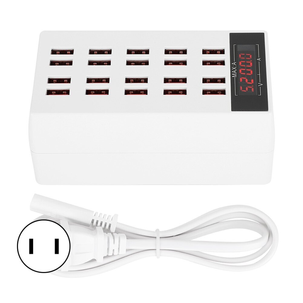 20-porttinen laturi USB-latausasema Älykäs 100 W:n jakelu tabletille/matkapuhelimelle (AC100-240V) (valkoinen【US】) hinta ja tiedot | Kannettavien tietokoneiden lisätarvikkeet | hobbyhall.fi