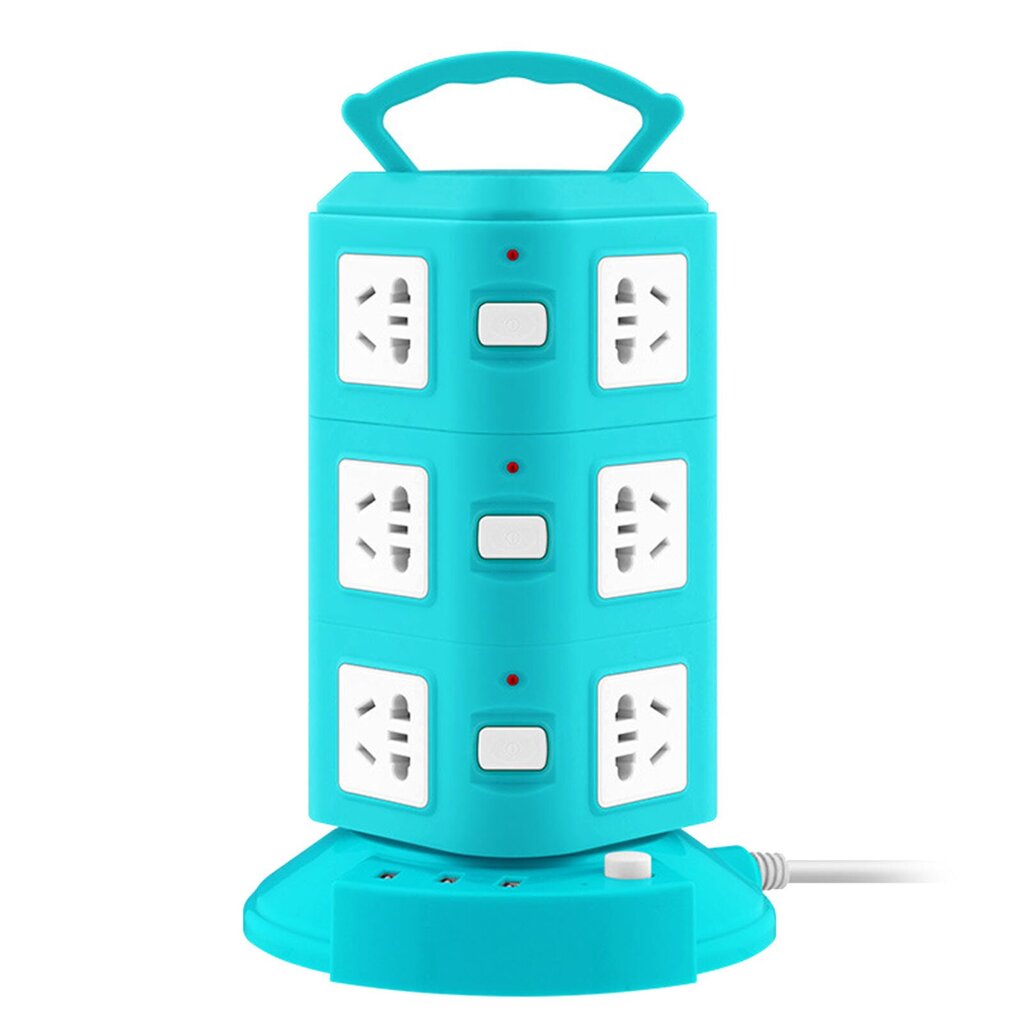 Power Strip Tower -tyyppinen monitoimipistorasia Pistorasia Ylikuormitussuoja Kannettava virtapistoke USB-portilla 220V 10A Peacock Green 3-kerroksinen hinta ja tiedot | Muuntimet ja invertterit | hobbyhall.fi