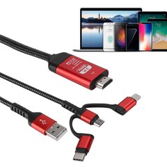 3 in 1 Micro USB/iOS TypE C - HDMI HD 4K Video HDTV Converter -sovitinkaapeli hinta ja tiedot | Kannettavien tietokoneiden lisätarvikkeet | hobbyhall.fi