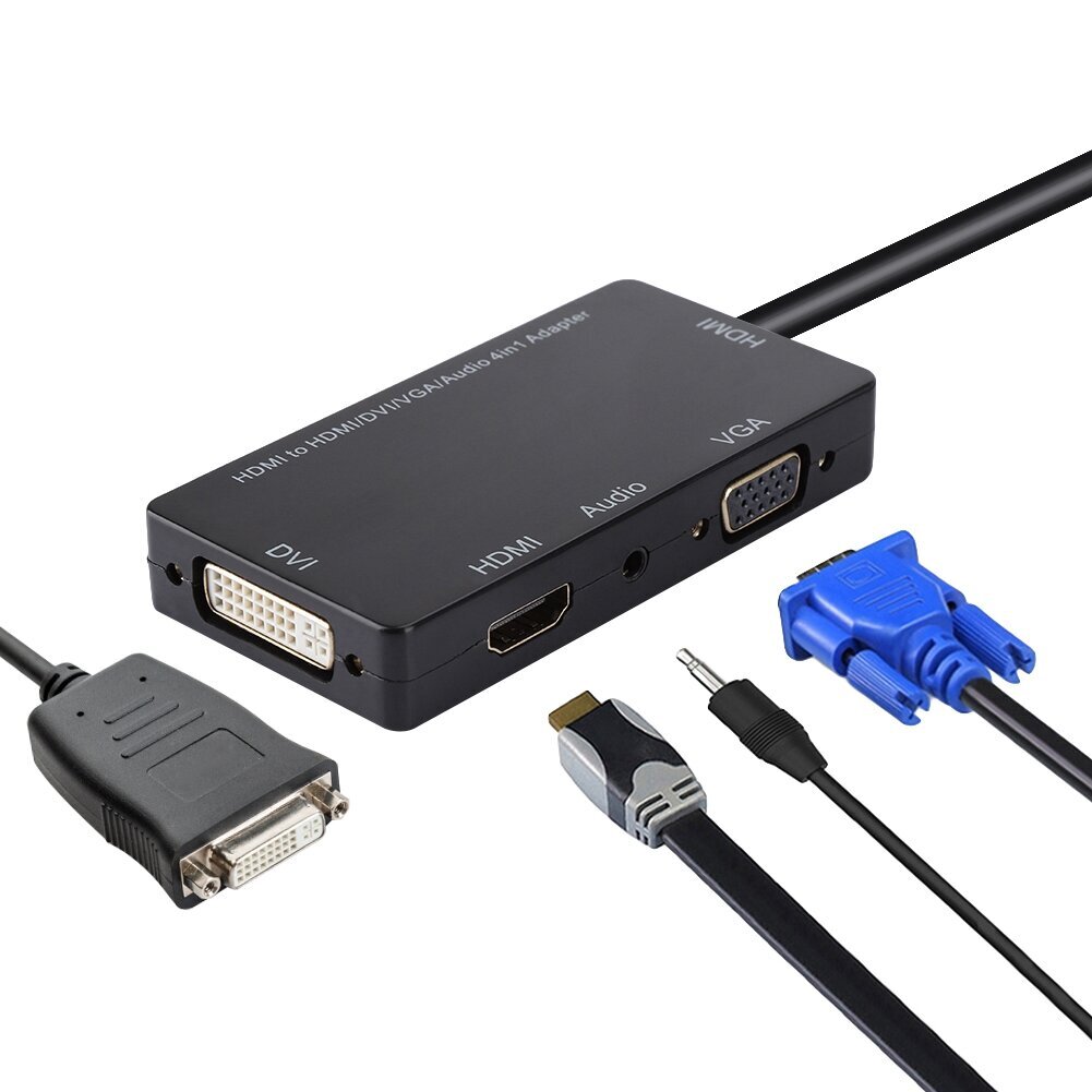 Cabledeconn 4 in 1 HDMI - VGA/HDMi DVi Audio Monitoimimuunnin 1920*1080P musta hinta ja tiedot | Kannettavien tietokoneiden lisätarvikkeet | hobbyhall.fi