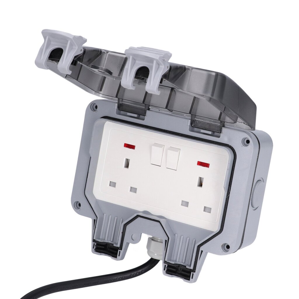 Ulkopistorasia Dual Power Outlet Box kaapelilla IP66 Vedenpitävä British Standard 250V 13A hinta ja tiedot | Muuntimet ja invertterit | hobbyhall.fi