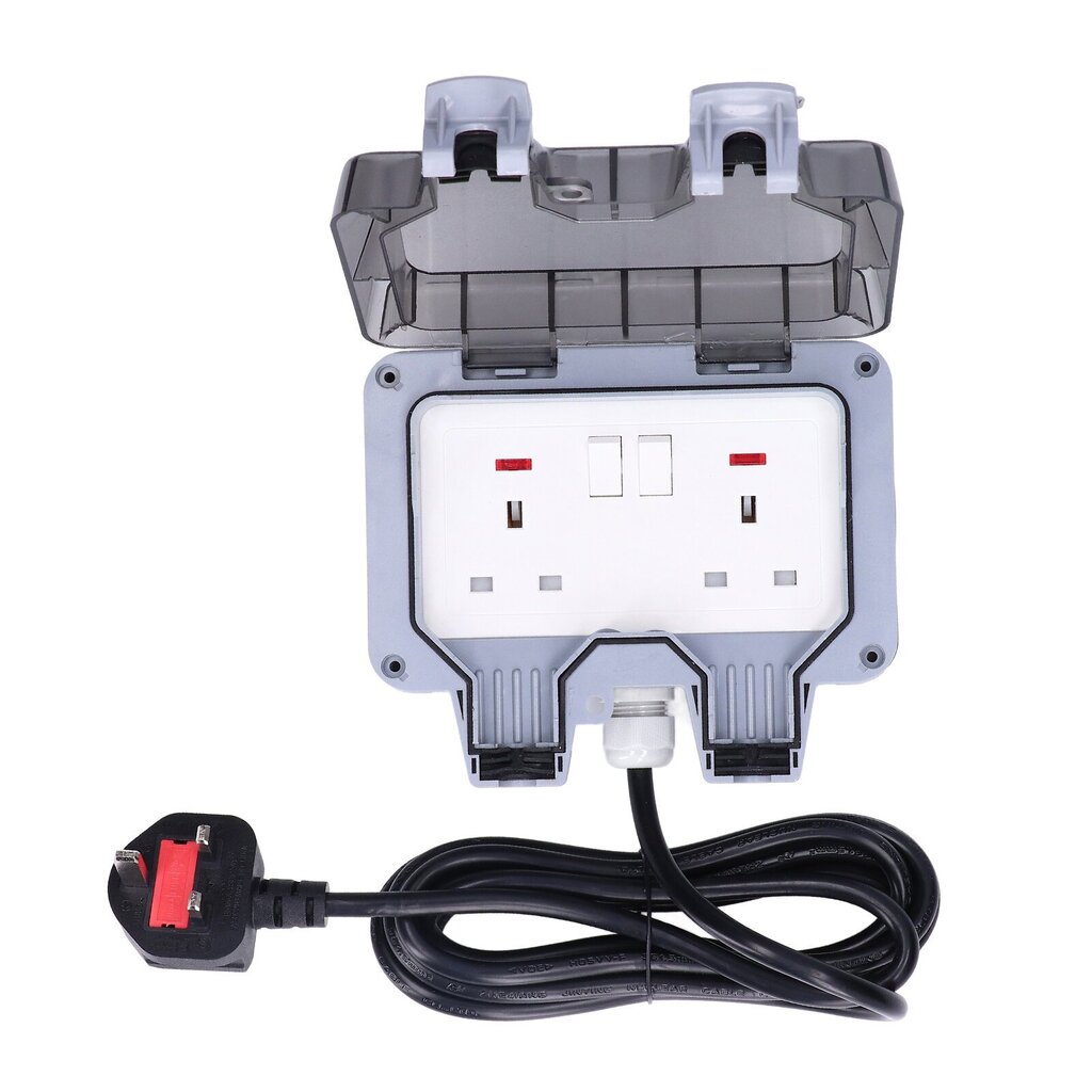 Ulkopistorasia Dual Power Outlet Box kaapelilla IP66 Vedenpitävä British Standard 250V 13A hinta ja tiedot | Muuntimet ja invertterit | hobbyhall.fi