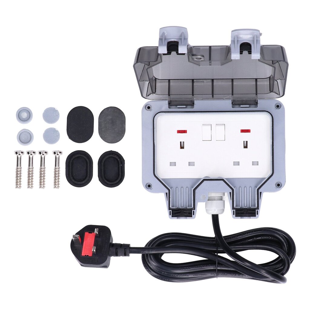 Ulkopistorasia Dual Power Outlet Box kaapelilla IP66 Vedenpitävä British Standard 250V 13A hinta ja tiedot | Muuntimet ja invertterit | hobbyhall.fi