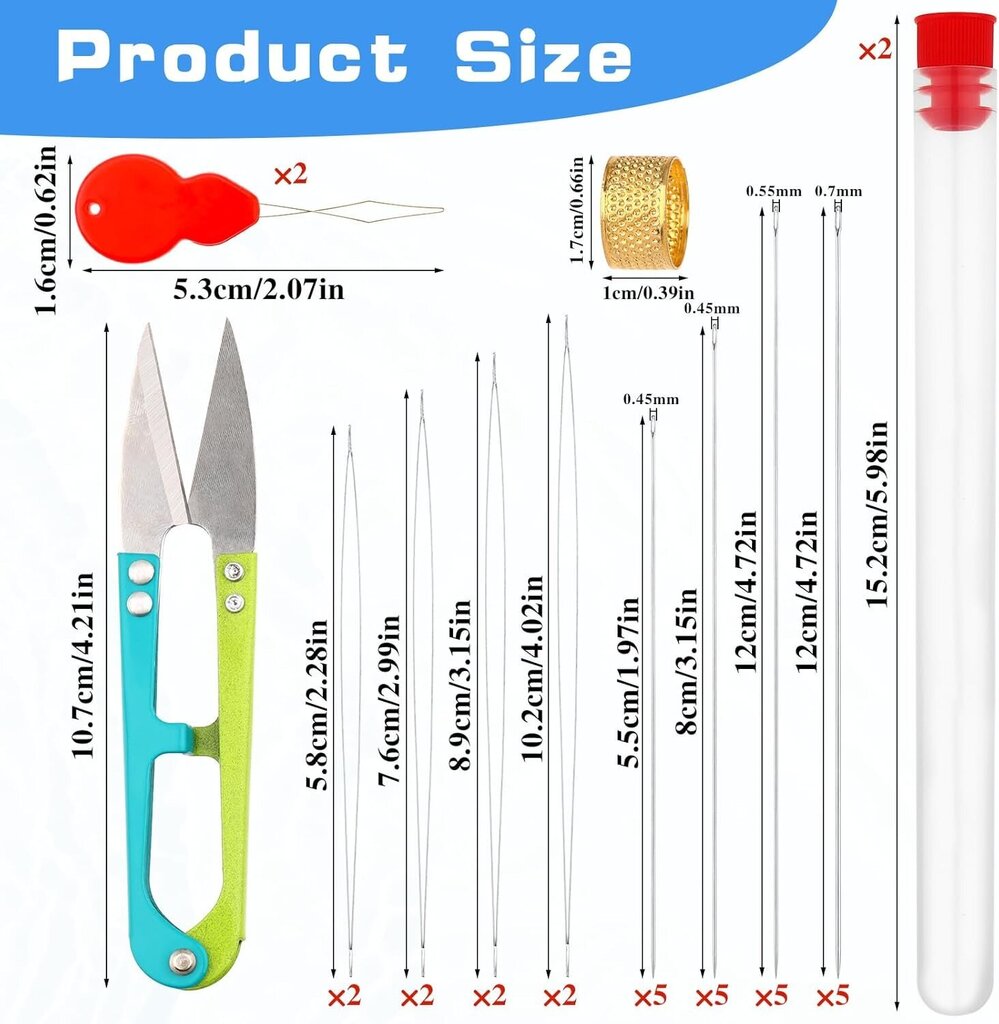 34 kpl helmineulasetti, erikokoisia siemenhelmiä korujen valmistukseen tarkoitetut neulat Sisältää pitkät suorat helmilankaneulat Big Eye helmineula Th hinta ja tiedot | Miesten korut | hobbyhall.fi