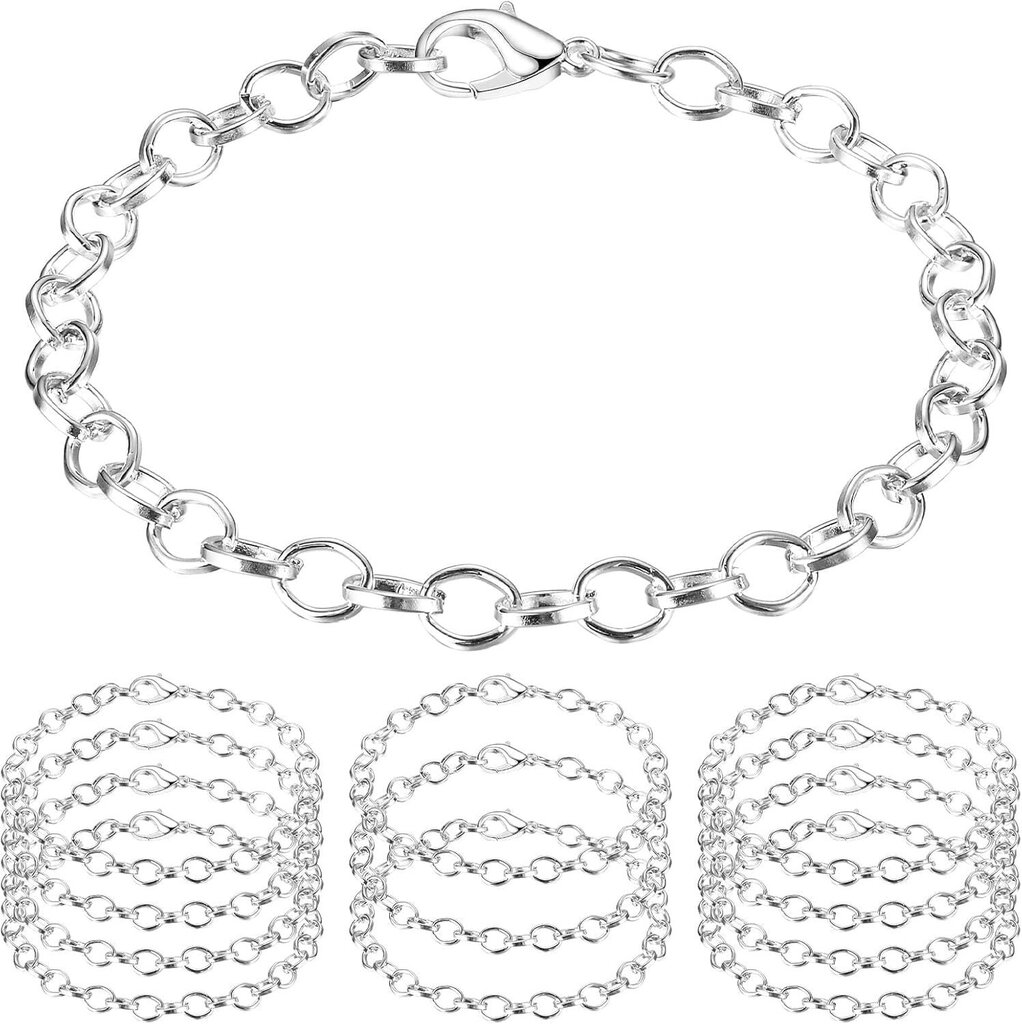 12 hopeoitua ketjuranneketta, istuva Clip on Charm 20 cm (7-7/8"), Hummeri Clasp Link -ketjurannekorut miehille, naisille, miesten rannekoruketju rannekorut minulle hinta ja tiedot | Miesten korut | hobbyhall.fi