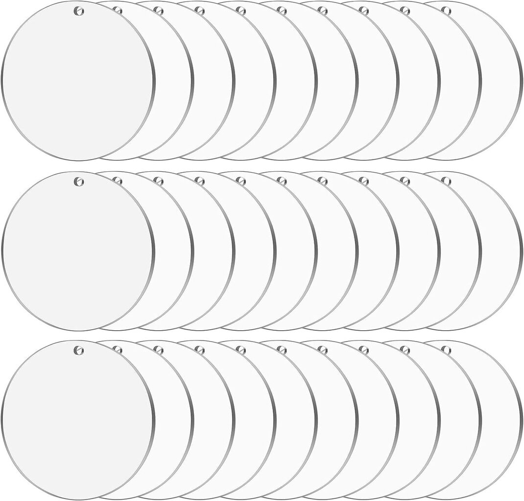 4 tuuman akryylikoristeet, 30 kpl kirkkaat pyöreät akryylikoristeet, akryyliset pyöreät levykoristeet, joissa on reikä vinyylille, joulukoristeita, hinta ja tiedot | Joulukoristeet | hobbyhall.fi