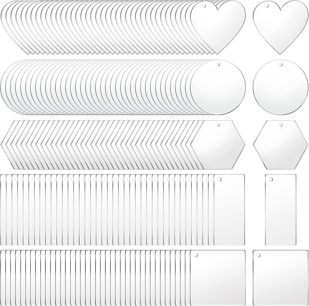 200 kpl akryyliset avaimenperäaihiot akryyliset läpinäkyvät avaimenperäriipukset, jotka sisältävät ympyrän sydämen neliön suorakulmion ja kuusikulmion muotoisia avaimenperäaihioita hinta ja tiedot | Miesten korut | hobbyhall.fi