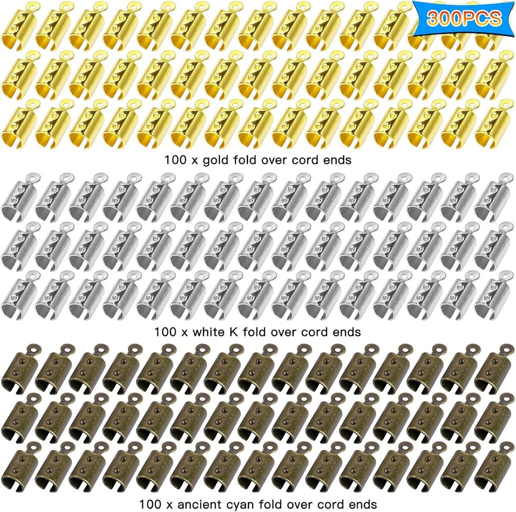 300 kpl Taitettavat päät Johdon päädyt Kärjet Puristuspäät Nahkainen nauhakiinnitin Kiinnike taitettava johtojen päät korujen valmistukseen, kaulakorun johto, tee-se-itse-askartelu (3 hinta ja tiedot | Miesten korut | hobbyhall.fi