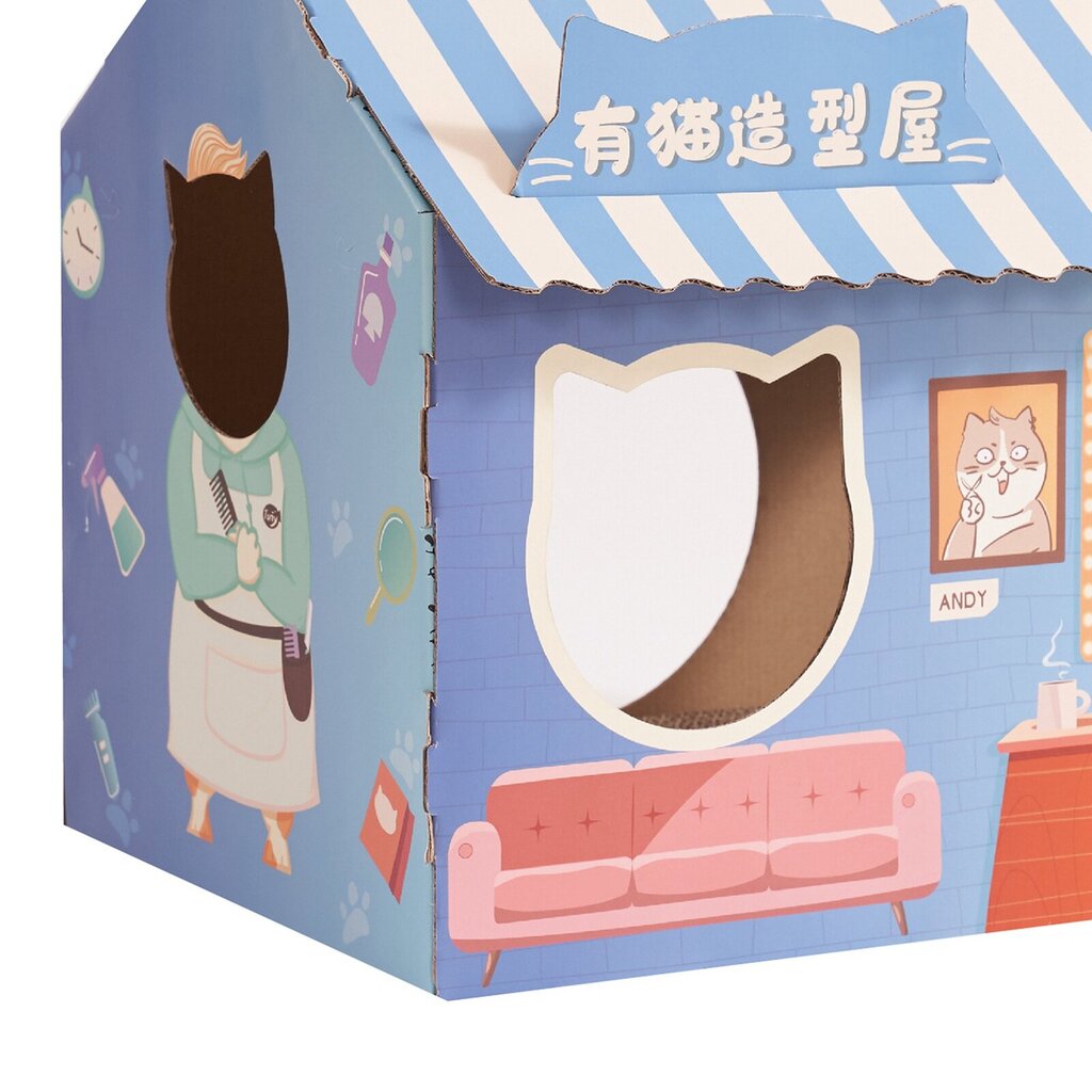 Cardboard Cat House Turvallinen, terveellistä kulutusta kestävä kannettava kissan leikkimökki kissanminttulla kissoille -kampaamo hinta ja tiedot | Raapimispuut ja kiipeilypuut | hobbyhall.fi