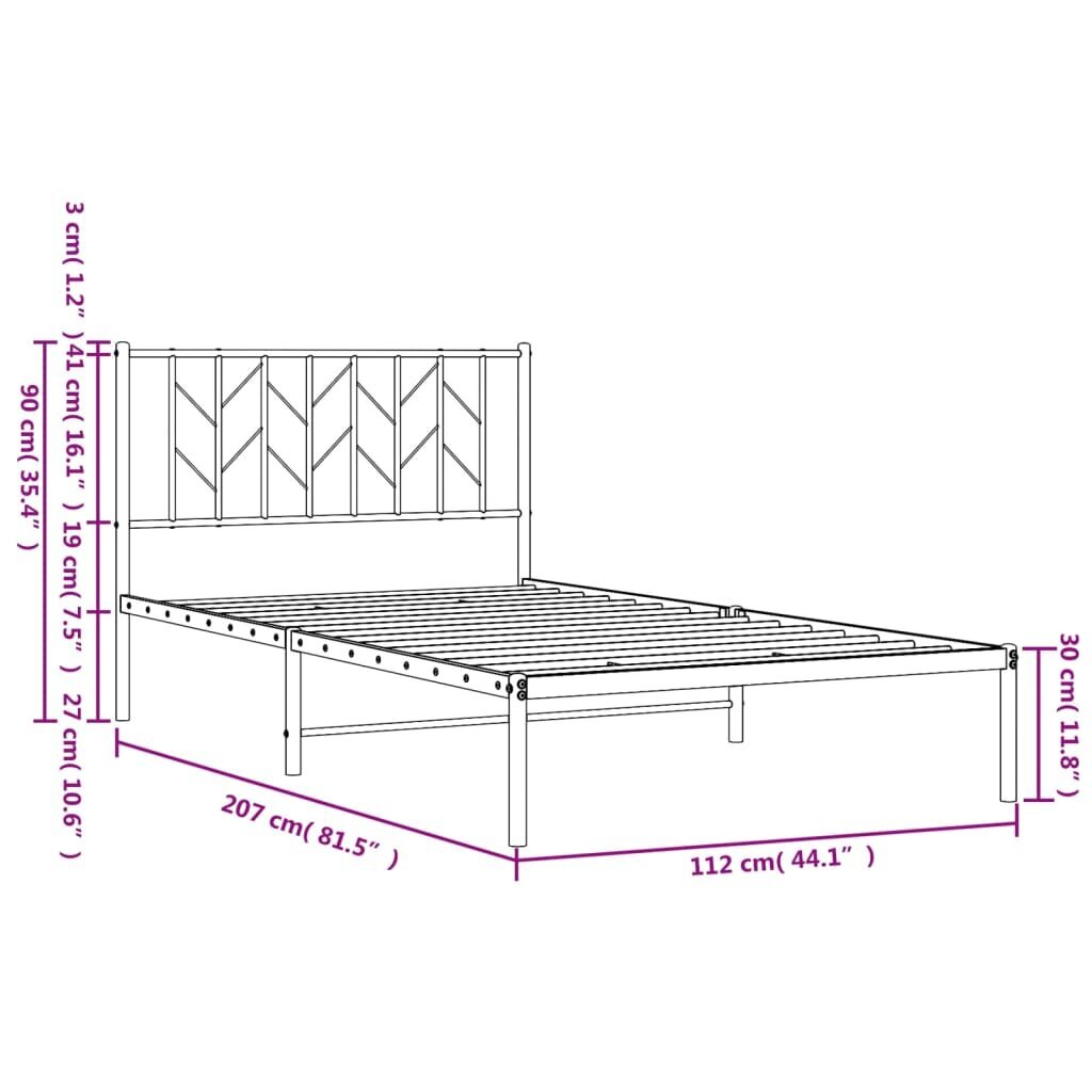 vidaXL Metallinen sängynrunko päädyllä musta 107x203 cm hinta ja tiedot | Sängyt | hobbyhall.fi