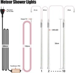 LED-lamput Aneeway, meteorisuihku, 10 kpl, 50 cm hinta ja tiedot | Puutarha- ja ulkovalot | hobbyhall.fi