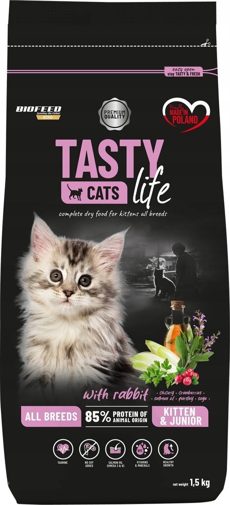 Biofeed Tasty Cats Life Kitten Junior kissanpentujen kuivaruoka kanin kanssa, 1,5 kg hinta ja tiedot | Kissan kuivaruoka | hobbyhall.fi