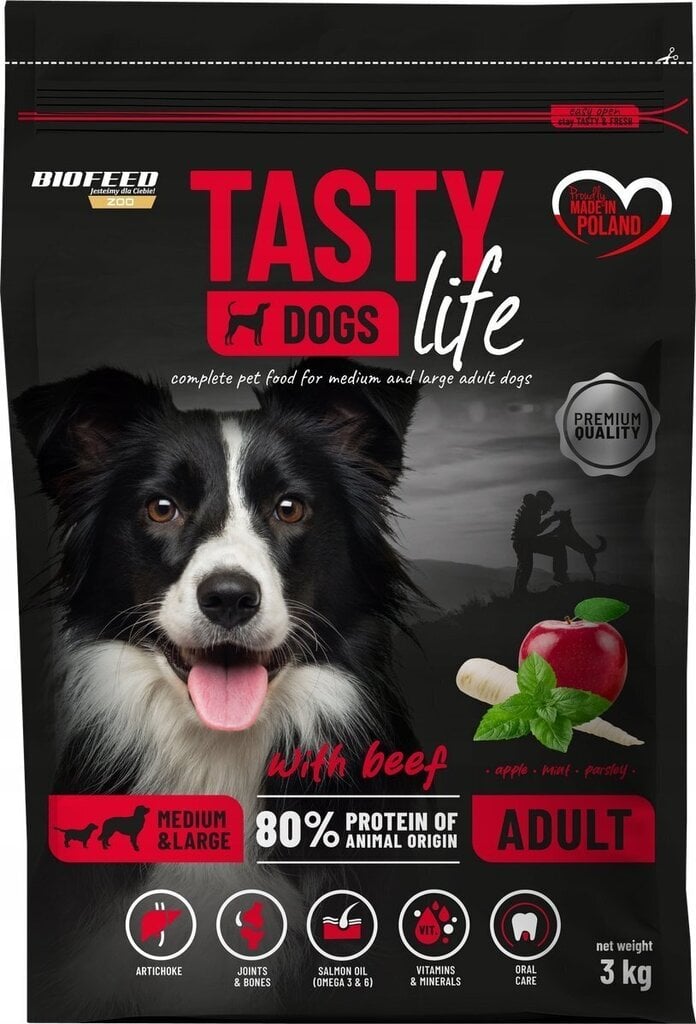 Biofeed Tasty Dogs Life -kuivaruoka keskikokoisille ja suurille koirille naudanlihalla, 3 kg hinta ja tiedot | Koiran kuivaruoka | hobbyhall.fi