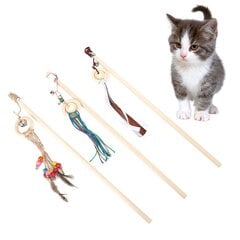 3 kpl Cat Teaser Stick Wand Puinen interaktiivinen harjoituslelu pienellä kellolla hinta ja tiedot | Kissan lelut | hobbyhall.fi