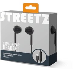 STREETZ Semi-in-ear kuulokkeet, 3-painikkeinen, USB-C - musta hinta ja tiedot | Kuulokkeet | hobbyhall.fi