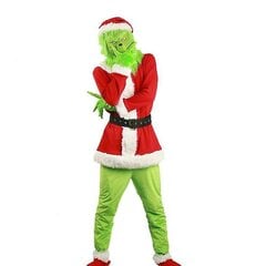 Joulupukuvaras Vihreä Grinch-asu, 6-osainen setti (ei Green Fur Monster Mask) hinta ja tiedot | Naamiaisasut | hobbyhall.fi