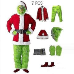 7kpl The Grinch Costume Christmas Cosplay Aikuisten joulupukin pukuasut + maski A hinta ja tiedot | Naamiaisasut | hobbyhall.fi