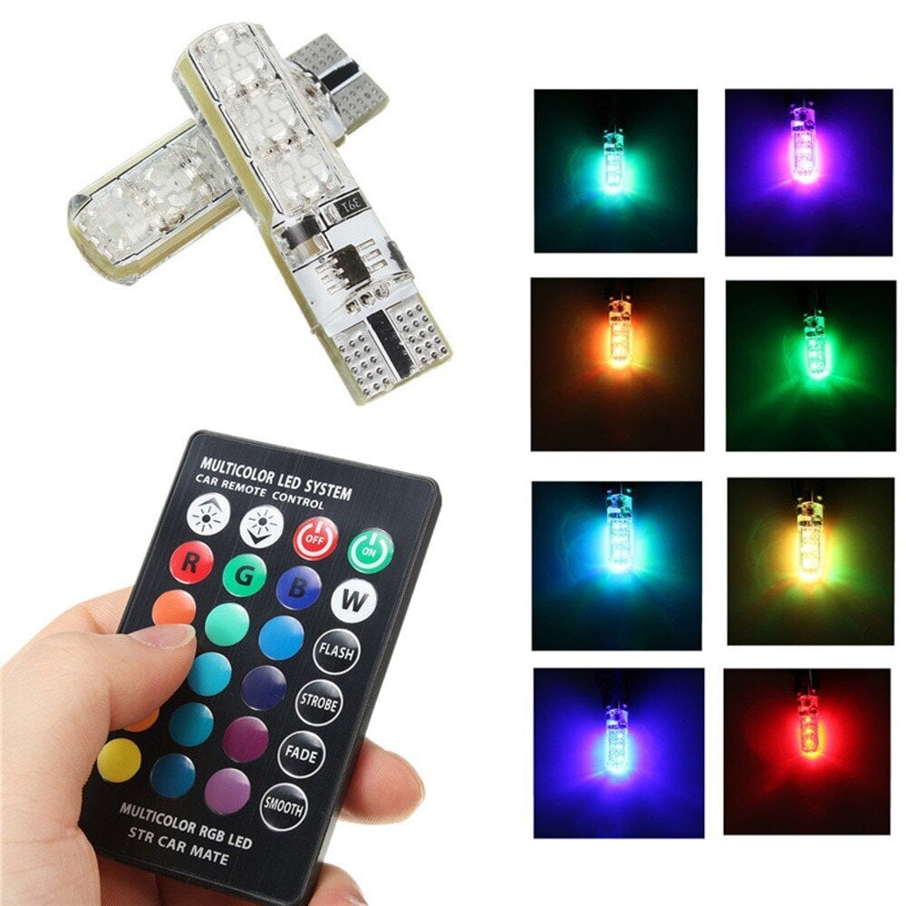 W5W LED T10 12V RGB canbus, polttimot + kaukosäädin, paketti hinta ja tiedot | Polttimot | hobbyhall.fi