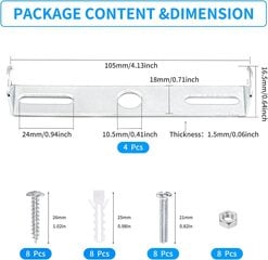 4-pakkainen yleisvalaisimien asennuskiinnike, neliösarja, 4,1 tuuman kattovalaisinpaneeli seinäkiinnike poikkipalkki (105x18mm) hinta ja tiedot | Kiinnitystarvikkeet | hobbyhall.fi