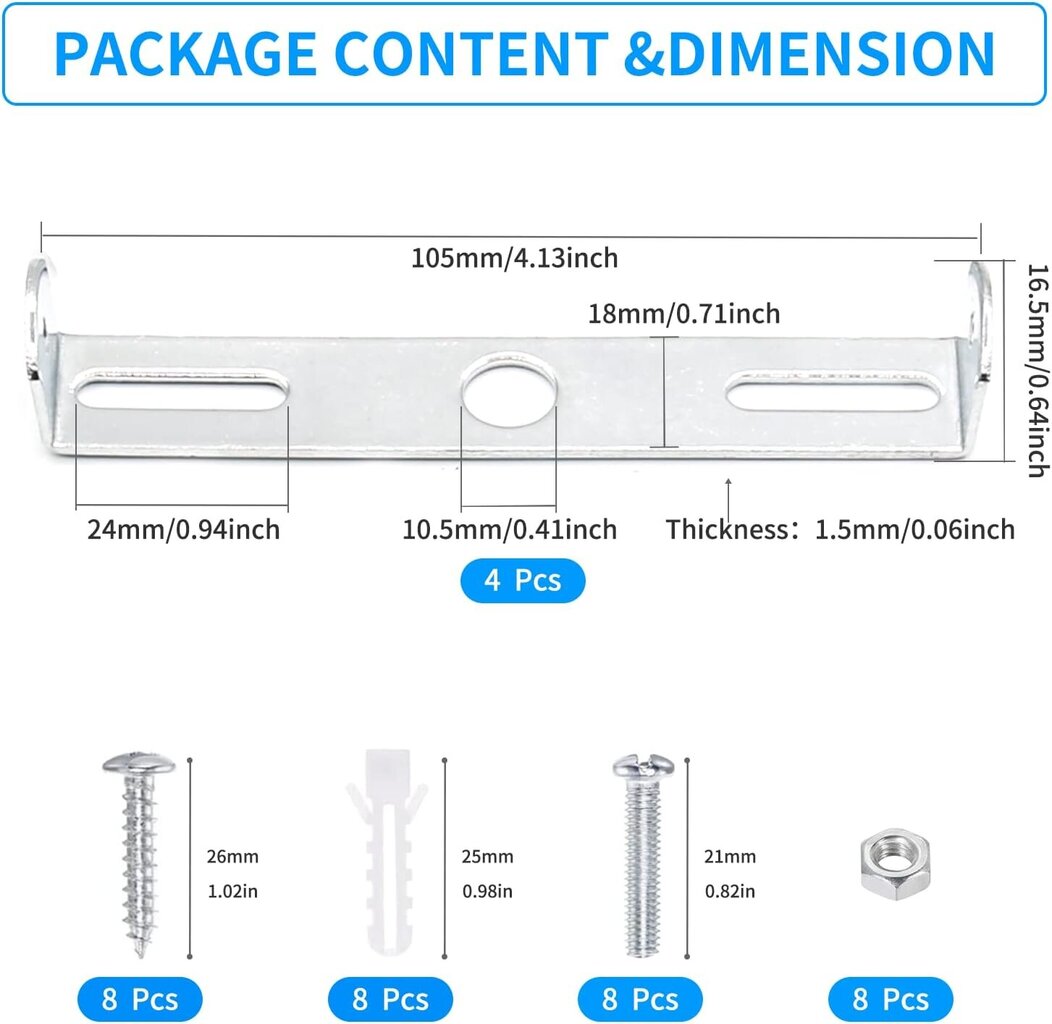 4-pakkainen yleisvalaisimien asennuskiinnike, neliösarja, 4,1 tuuman kattovalaisinpaneeli seinäkiinnike poikkipalkki (105x18mm) hinta ja tiedot | Kiinnitystarvikkeet | hobbyhall.fi