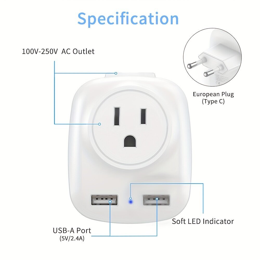 1 kpl Euroopan Matka-adapteri, Kansainvälinen Adapteri 2 USB-porttia &amp; 2 Amerikkalaista Pistorasiaa, Monitoimiadapteri 4 In 1, Tyyppi C Laturin Pistorasia. hinta ja tiedot | Kytkimet ja pistorasiat | hobbyhall.fi