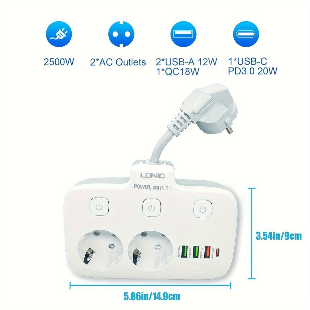 Eurooppalainen Virtapistoke USB:llä, 2 AC - 4 USB. hinta ja tiedot | Kytkimet ja pistorasiat | hobbyhall.fi