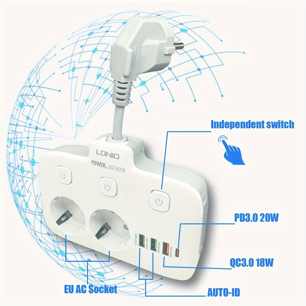 Eurooppalainen Virtapistoke USB:llä, 2 AC - 4 USB. hinta ja tiedot | Kytkimet ja pistorasiat | hobbyhall.fi