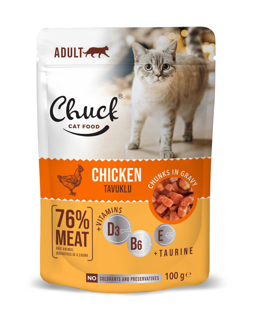 Säilykkeet aikuisille kissoille, kanan kanssa Chuck Pouch Adult with Chicken, 100 g x 24 kpl hinta ja tiedot | Kissanruoka | hobbyhall.fi