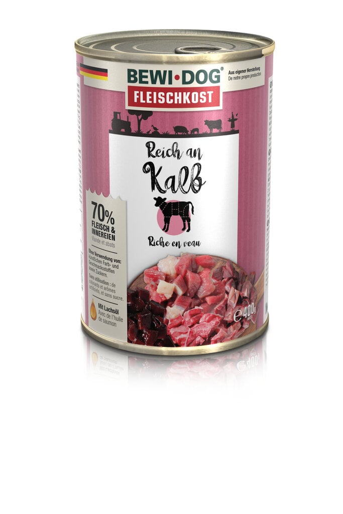 Bewi Dog Rich in Veal -säilykkeet koirille, vasikanlihalla 400 g × 6 kpl hinta ja tiedot | Koiran märkäruoka | hobbyhall.fi