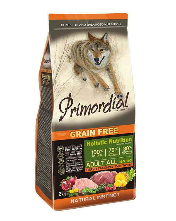 Primordial Grain Free Adult kaikenrotuisille aikuisille koirille, hirvenlihalla ja kalkkunalla 12 kg hinta ja tiedot | Koiran kuivaruoka | hobbyhall.fi