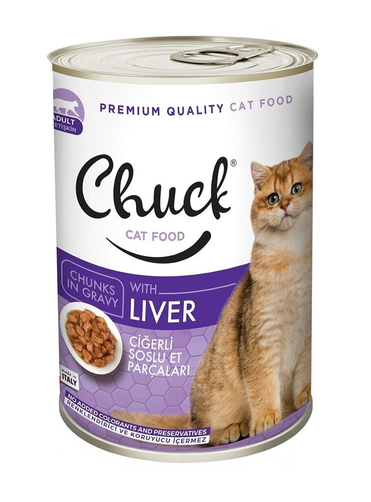 Chuck Chunks Adult Cat Liver -säilyke kissoille, joilla on maksa, 400 g x 10 kpl. hinta ja tiedot | Kissanruoka | hobbyhall.fi