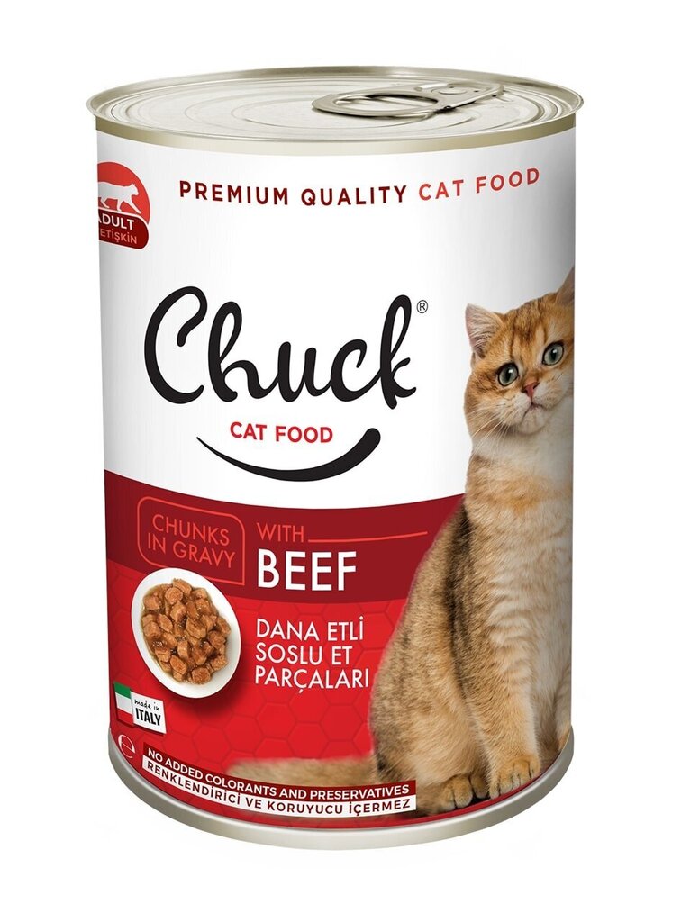 Chuck Chunks Adult Cat Naudanlihasäilykkeet kissoille, naudanlihalla, 400 g x 10 hinta ja tiedot | Kissanruoka | hobbyhall.fi