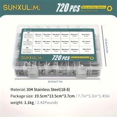 720kpl 1640kpl M4 M5 M6 Pultit ja Mutterit Lajitelma 304 Ruostumaton Ter&#xE4;s Hex Ruuvit Mutterit ja Prikat, Mukana 15 Kokoa hinta ja tiedot | Kiinnitystarvikkeet | hobbyhall.fi