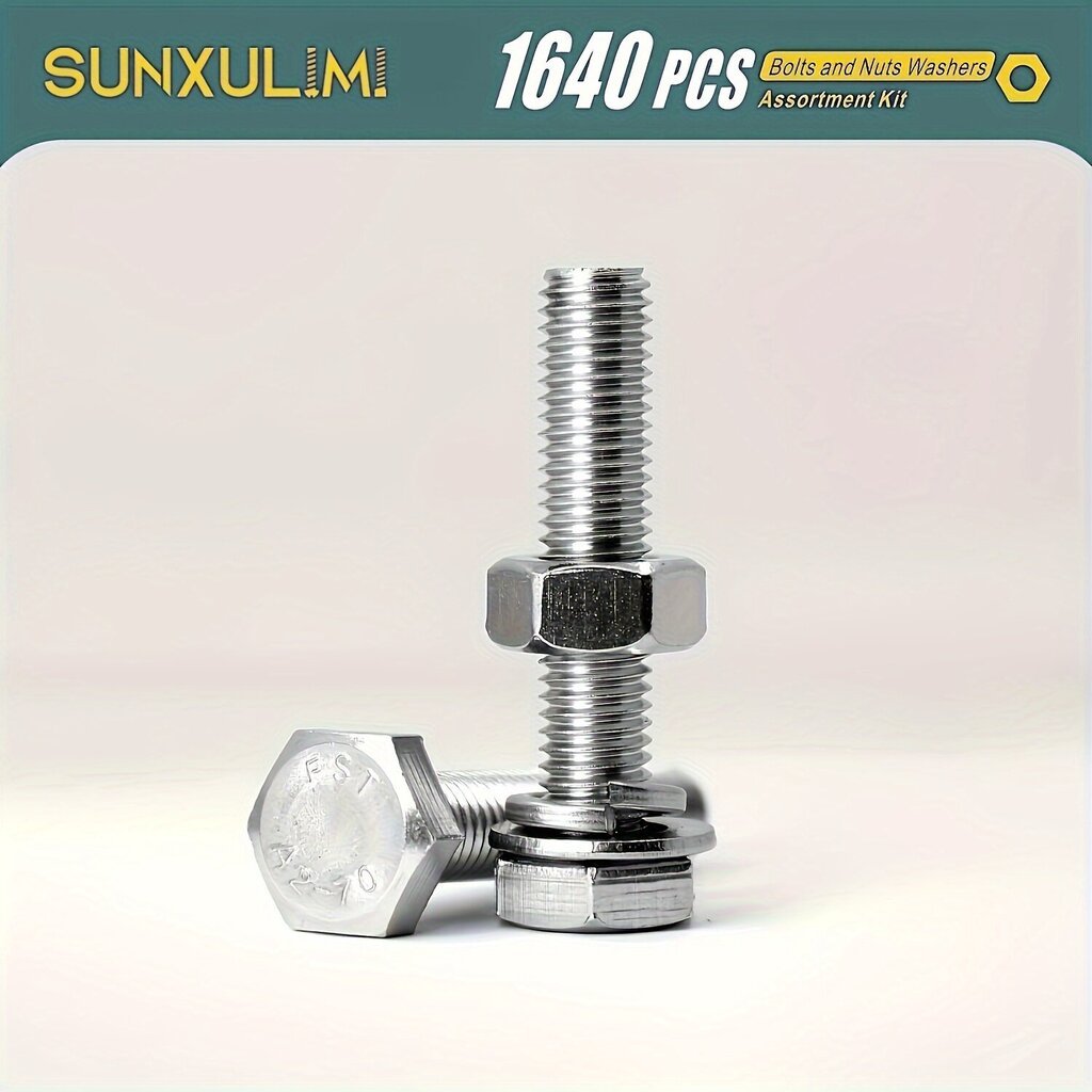 720kpl 1640kpl M4 M5 M6 Pultit ja Mutterit Lajitelma 304 Ruostumaton Ter&#xE4;s Hex Ruuvit Mutterit ja Prikat, Mukana 15 Kokoa hinta ja tiedot | Kiinnitystarvikkeet | hobbyhall.fi