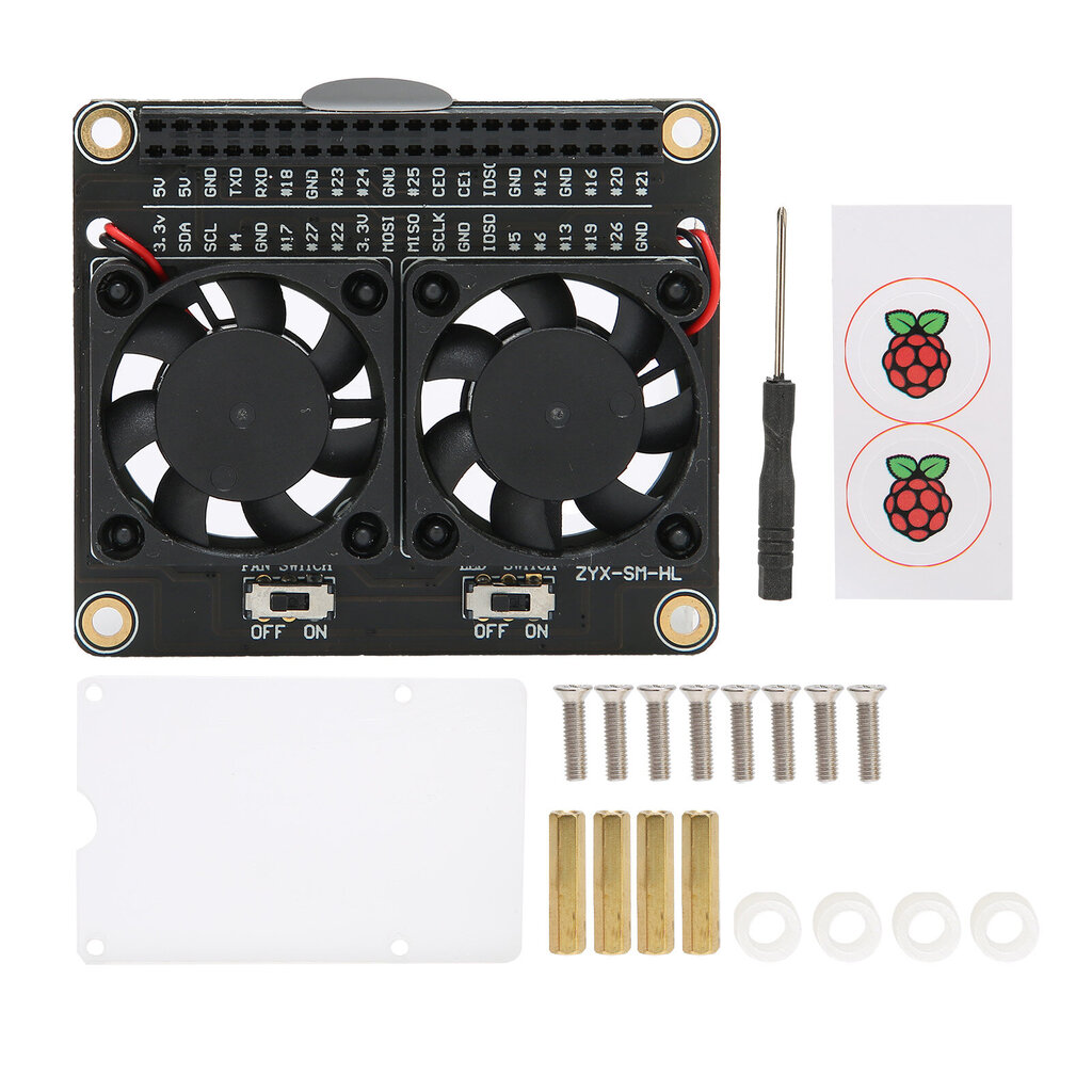 Jäähdytystuuletin Raspberry Pi 4B 3B+/3B 3A+ Dual CPU Cooler GPIO -laajennuslevylle LEDillä hinta ja tiedot | Kannettavien tietokoneiden lisätarvikkeet | hobbyhall.fi