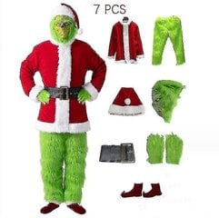 7kpl The Grinch Costume Christmas Cosplay Aikuisten joulupukin pukuasut + maski A hinta ja tiedot | Naamiaisasut | hobbyhall.fi