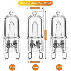 20 kpl g9 halogeenilamppuja, 40w kirkkaat halogeenilamput himmennettävissä, lämmin valkoinen 2800k kattokruunuihin, riipuksiin, maisemavalaistukseen hinta ja tiedot | Tuuletinvalaisimet | hobbyhall.fi
