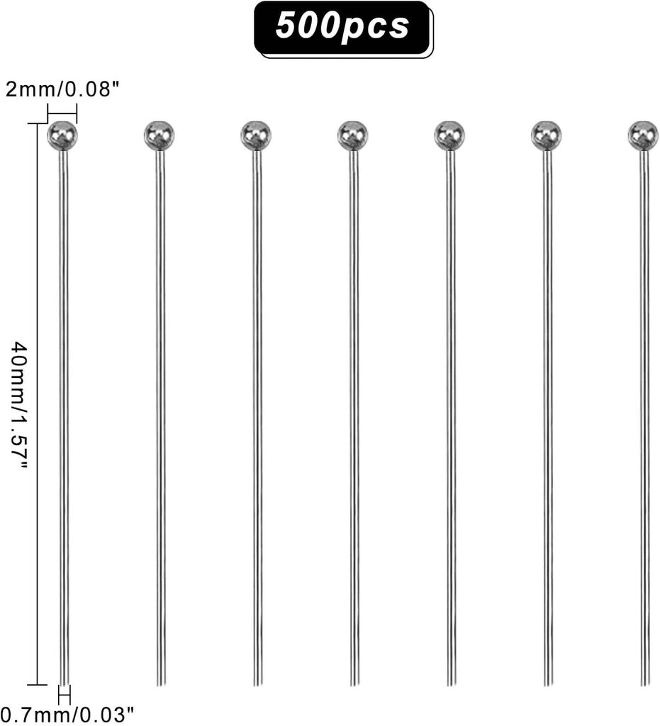 500 kpl 40 mm 304 ruostumattomasta teräksestä valmistettuja pallopäätappeja, korujen valmistustappeja 21 kulmainen taivutettava päätappi korvakoruihin riipuksiin rannekorun kaulakoru koruihin tee-se-itse askartelu, hinta ja tiedot | Miesten korut | hobbyhall.fi