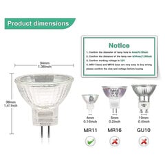 Mr11 halogeenipolttimot (12 kpl), Gu4 halogeenipolttimo 12v 20w, Mr11 Gu4 himmennettävä polttimokansi kattovalaisimelle hinta ja tiedot | Tuuletinvalaisimet | hobbyhall.fi