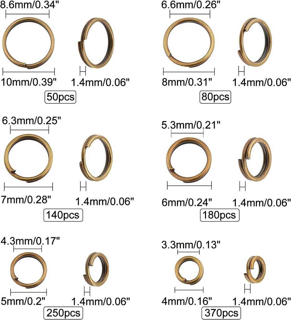 1070 kpl 6 kokoa jaetut hyppyrenkaat antiikkipronssi O-renkaat pienet avaimenperäsormus kaksoislenkit avoimet avaimenperät kodin avainten järjestämiseen ja koristeluun hinta ja tiedot | Koristeet ja tarrat | hobbyhall.fi