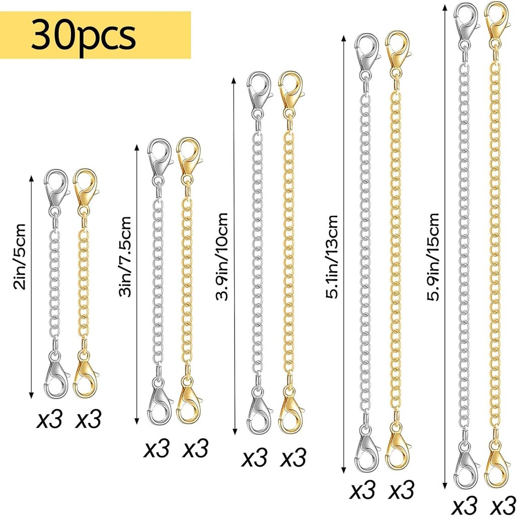 30 kpl ketjunjatkajat kaulakoruihin, kaulakorun jatkot naisille tytöille rannekorun nilkkakorujen jatkeet ruostumattomasta teräksestä korujen valmistukseen 2 tuumaa hinta ja tiedot | Miesten korut | hobbyhall.fi