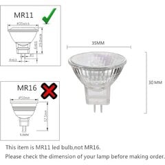 MR11 halogeenilamput, 20W 12V MR11 GU4 halogeeni spottilamput, lämmin valkoinen, 6 kpl hinta ja tiedot | Tuuletinvalaisimet | hobbyhall.fi